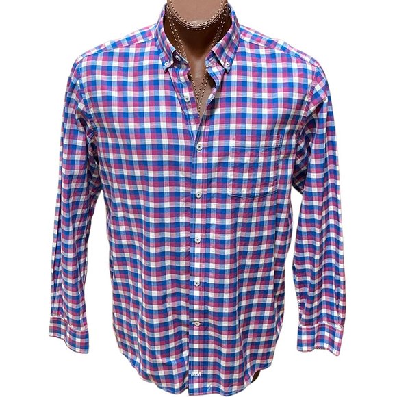 Johnston & Murphy Other - Johnston & Murphy Pink Blue Plaid Long Sleeve Button Down Shirt Size XL